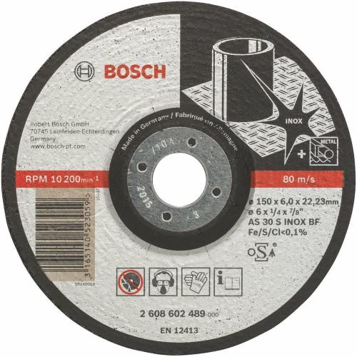 Bosch Disco abrasivo Inox AS 30 S INOX BF, 150 mm, 22.23 mm, 6.0 mm  mod.  2608602489 EAN 3165140523059