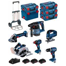 BOSCH Kit BK603 (GSB18V-45 +GDX18V-200 +GKS18V-57-2 +GST18V-125B +GBH18V-22 +GWS18V-7 + 3x4,0Ah PC +GAL18V-40 + 5xL-Boxx +carro)