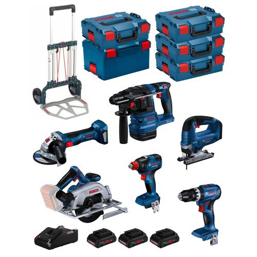 BOSCH Kit BK603 (GSB18V-45 +GDX18V-200 +GKS18V-57-2 +GST18V-125B +GBH18V-22 +GWS18V-7 + 3x4,0Ah PC +GAL18V-40 + 5xL-Boxx +carro)