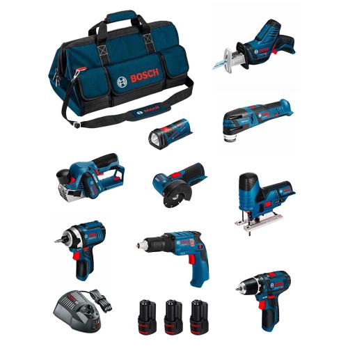 BOSCH Kit BMKB9-28CD3 (GSR12V-15+GTB12V-11+GDR12V-105+GWS12V-76+GST12V-70+GOP12V-28+GSA12V-14+GLI12V-80+GHO12V-20+3x2,0Ah...)