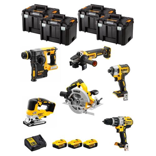 DeWALT Kit DWK601T (DCD996 + DCH273 + DCG405 + DCF887 + DCS334 + DCS570 + 3 x 5,0 Ah + DCB115 + 4 x TSTAK VI)