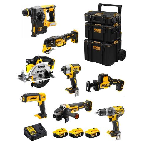 DeWALT Kit DWK802 (DCD796 + DCH273 + DCG405 + DCF887 + DCS355 + DCS369 + DCS391 + DCL050 + 3 x 5,0 Ah + DCB115 + Caddy 3en1)