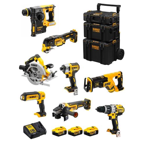 DeWALT Kit DWK803 (DCD996 + DCH273 + DCG405 + DCF887 + DCS355 + DCS367 + DCS570 + DCL050 + 3 x 5,0 Ah + DCB115 + Caddy 3en1)