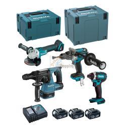 MAKITA Kit DLX4050TJ (DHP481 + DTD152 + DHR243 + DGA504 + 3 x 5,0 Ah + DC18RC + MAKPAC 3 + MAKPAC 4)