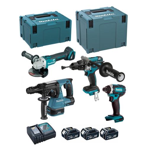 MAKITA Kit DLX4050TJ (DHP481 + DTD152 + DHR243 + DGA504 + 3 x 5,0 Ah + DC18RC + MAKPAC 3 + MAKPAC 4)