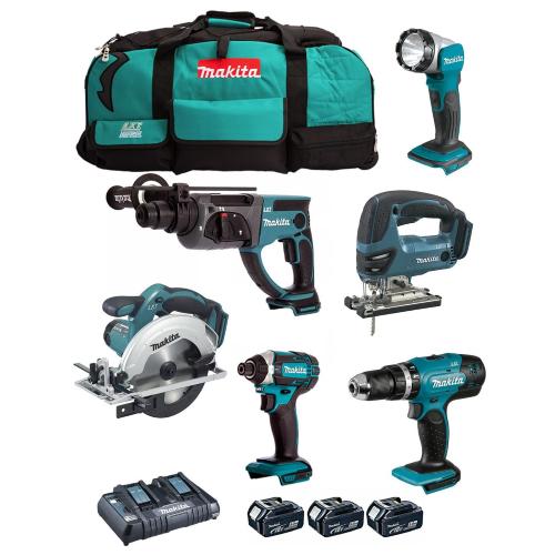 MAKITA Kit DLX6068PT (DHP453 + DTD152 + DHR202 + DJV180 + DSS611 + DML802 + 3 x 5,0 Ah + DC18RD + LXT600)