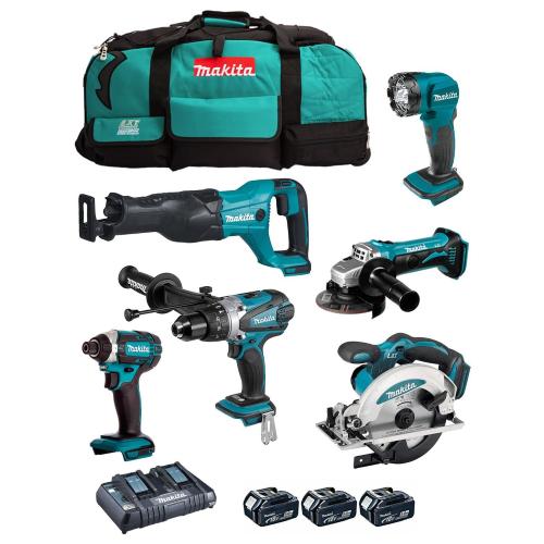 MAKITA Kit DLX6104TX2 (DHP458 + DTD152 + DSS610 + DJR186 + DGA452 + DML815 + 3 x 5,0 Ah + DC18RD + LXT600)