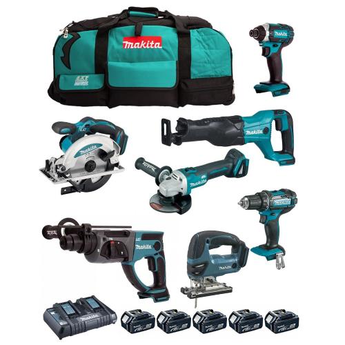 MAKITA Kit DLX7013PT1 (DDF482 + DGA504 + DHR202 + DJR186 + DJV180 + DSS610 + DTD152 + 5 x 5,0 Ah + DC18RD + LXT600)