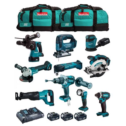 MAKITA Kit MK1002 (DHP481+ DHR243+ DGA504+ DTD152+ DJV182+ DSS610+ DJR186+ DBO180+ DTM51+ DML802+ 3x5,0Ah + DC18RD + 2xLXT600)