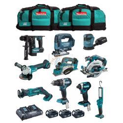 MAKITA Kit MK1004 (DHP484+ DTD154+ DHR171+ DGA504+ DJR183+ DBO180+ DJV182+ DHS680+ DML801+ DKP180+ 3x5,0Ah + DC18RD+ 2xLXT600)