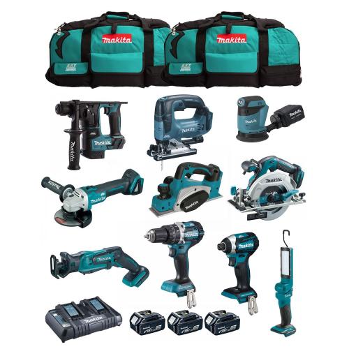 MAKITA Kit MK1004 (DHP484+ DTD154+ DHR171+ DGA504+ DJR183+ DBO180+ DJV182+ DHS680+ DML801+ DKP180+ 3x5,0Ah + DC18RD+ 2xLXT600)