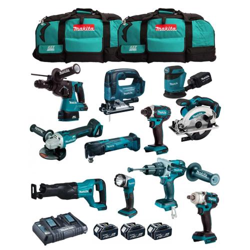 MAKITA Kit MK1102 (DHP481+DHR243+ DGA504+ DTD152+ DJV182+ DSS610+ DJR186+ DBO180+ DTM51+ DML802+ DTW285+3x5,0Ah+DC18RD+2xLXT600)