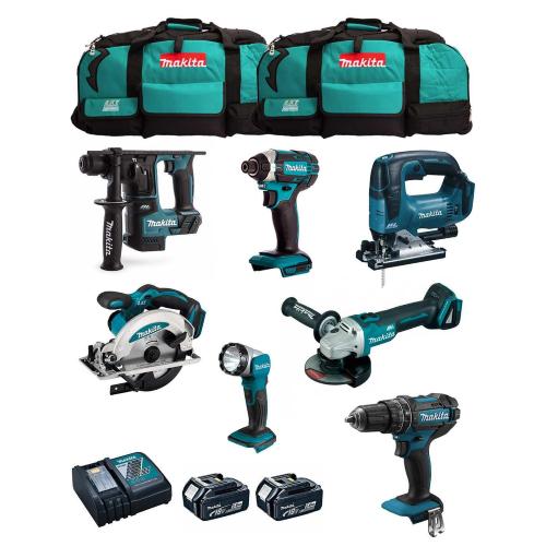 MAKITA Kit MK701 (DDF482 + DHR171 + DGA504 + DTD152 + DJV182 + DSS610 + DML802 + 2 x 5,0 Ah + DC18RC + 2 x LXT600)