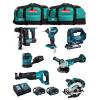 MAKITA Kit MK704 (DHR171 + DGA504 + DTD154 + DJR186 + DJV182 + DSS610 + DBO180 + 2 x 5,0 Ah + DC18RC + 2 x LXT600)