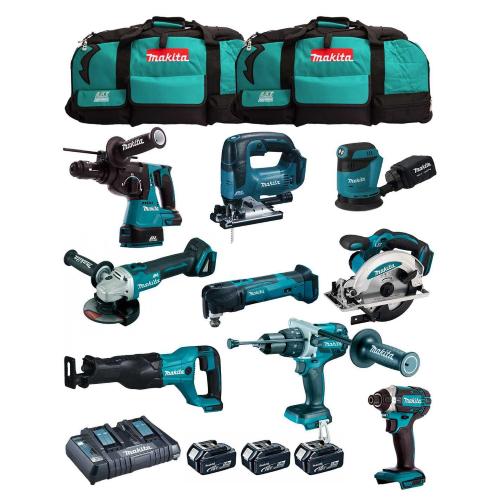 MAKITA Kit MK902 (DHP481 + DHR243 + DGA504 + DTD152 + DJV182 + DSS610 + DJR186 + DBO180 + DTM51 + 3x5,0 Ah + DC18RD + 2xLXT600)