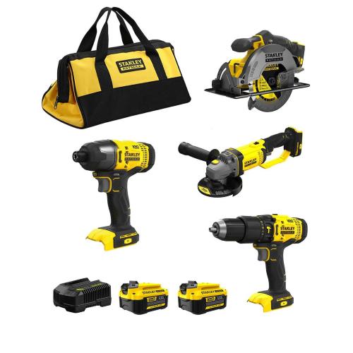 STANLEY FatMax Kit SFMCK469M2 (SFMCD711 + SFMCF800 + SFMCG400 + SFMCS500 + 2 x 4,0 Ah + Caricabatterie + Borsa XL)