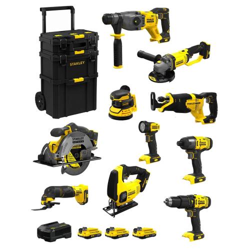 STANLEY FatMax Kit SVK1000 (SFMCH900+SFMCG400+SFMCD711+SFMCF800+SFMCS500+ SFMCS600+SFMCW220+SFMCS300+SFMCE500+SFMCL020+3 x2,0Ah)