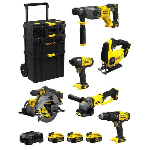 STANLEY FatMax Kit SVK601 (SFMCH900 + SFMCG400 + SFMCD711 + SFMCF800 + SFMCS500 + SFMCS600 + 3 x 4,0Ah + Caricabatteria + Caddy)