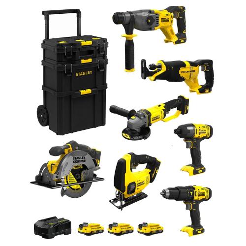 STANLEY FatMax Kit SVK702 (SFMCH900 + SFMCG400 + SFMCD711 + SFMCF800 + SFMCS500 + SFMCS600 + SFMCS300 + 3 x 2,0 Ah + Caddy 3en1)