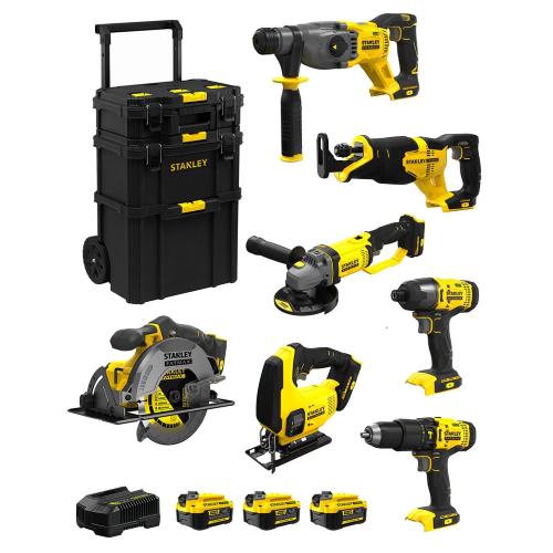 STANLEY FatMax Kit SVK703 (SFMCH900 + SFMCG400 + SFMCD711 + SFMCF800 + SFMCS500 + SFMCS600 + SFMCS300 + 3 x 4,0 Ah + Caddy 3en1)