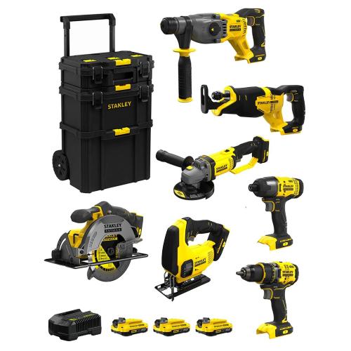 STANLEY FatMax Kit SVK704 (SFMCH900 + SFMCG400 + SFMCD720 + SFMCF800 + SFMCS500 + SFMCS600 + SFMCS300 + 3 x 2,0 Ah + Caddy 3en1)