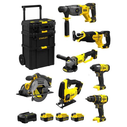 STANLEY FatMax Kit SVK705 (SFMCH900 + SFMCG400 + SFMCD720 + SFMCF800 + SFMCS500 + SFMCS600 + SFMCS300 + 3 x 4,0 Ah + Caddy 3en1)