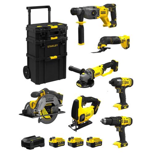 STANLEY FatMax Kit SVK709 (SFMCH900 + SFMCG400 + SFMCD711 + SFMCF800 + SFMCS500 + SFMCS600 + SFMCE500 + 3 x 4,0 Ah + Caddy 3en1)