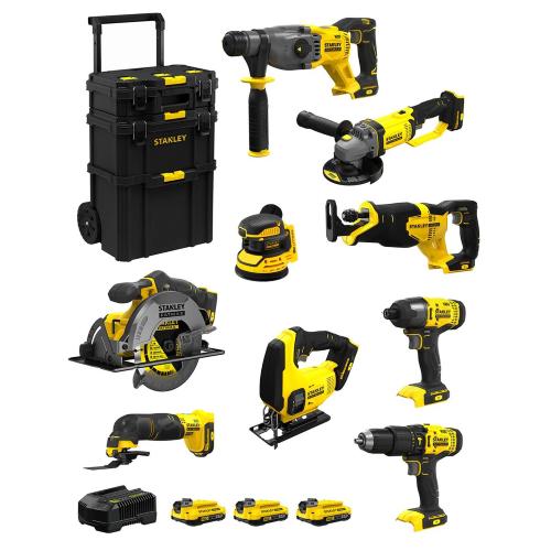 STANLEY FatMax Kit SVK900 (SFMCH900+SFMCG400+SFMCD711+SFMCF800+SFMCS500 +SFMCS600+SFMCW220+SFMCS300+SFMCE500+ 3 x 2,0Ah + Caddy)