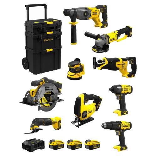 STANLEY FatMax Kit SVK901 (SFMCH900+SFMCG400+SFMCD711+SFMCF800+SFMCS500 +SFMCS600+SFMCW220+SFMCS300+SFMCE500+ 3 x 4,0Ah + Caddy)