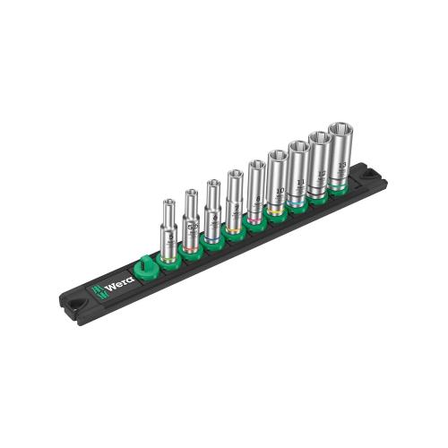 Set di 9 bussole lunghe Zyklop 1/4" WERA Nuss-Magnetleiste A Deep 1