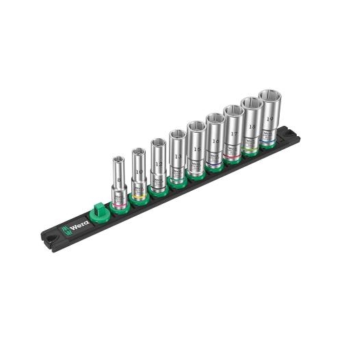 Set di 9 bussole lunghe Zyklop 3/8" WERA Nuss-Magnetleiste B Deep 1
