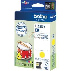 ORIGINALE Brother Cartuccia d'inchiostro giallo LC22UY LC-22U ~1200 Pagine mod.  LC22UY LC-22U EAN 4977766760096