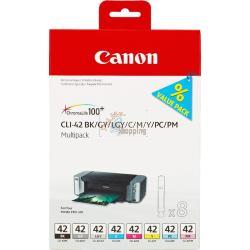ORIGINALE Canon Multipack nero / ciano / magenta / giallo / Grigio / ciano (chiaro) / magenta (chiaro) / grigio (chiaro) CLI-42 6384B010 8 cartucce CLI-42: BK +C +M +Y +GY +PC mod.  CLI-42 6384B010 EAN 4960999974194