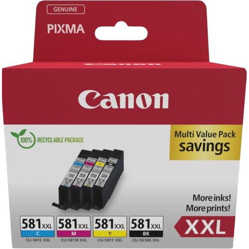 ORIGINALE Canon Multipack nero / ciano / magenta / giallo CLI-581 XXL 1998C007 ~8764 Pagine mod.  CLI-581 XXL 1998C007 EAN 8714574679068