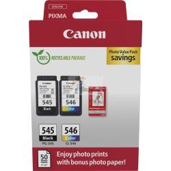 ORIGINALE Canon Value Pack nero / differenti colori / Bianco PG-545 + CL-546 + 10x15 cm Fotopapier 50 Blatt ~360 Pagine mod.  PG-545 + CL-546 + 10x15 cm Fotopapier 50 Blatt EAN 8714574680002