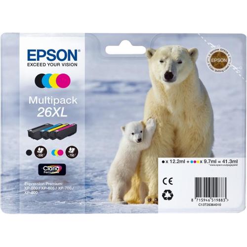 ORIGINALE Epson Multipack nero / ciano / magenta / giallo C13T26364010 26 XL 4 cartucce d'inchiostro XL: T2621 + T2632 + T2633 + T2634 mod.  C13T26364010 26 XL EAN 8715946519883