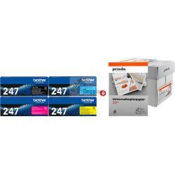 ORIGINALE Brother Value Pack nero / ciano / magenta / giallo TN-247 MCVP 01 + Prindo Universal Papier 2500 Blatt ~9900 Pagine mod.  TN-247 MCVP 01 + Prindo Universal Papier 2500 Blatt EAN 2200000051615