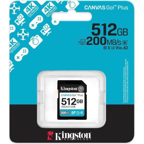 Kingston Canvas Go! Plus Gen4 R200/W160 SDXC 512GB, UHS-I U3, Class 10
