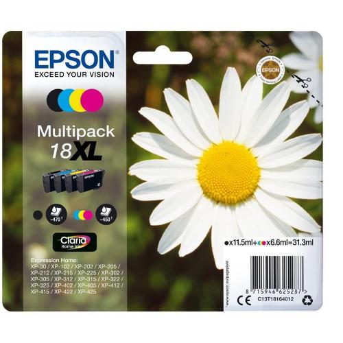 ORIGINALE Epson Multipack nero / ciano / magenta / giallo C13T18164012 18 XL ~1850 Pagine 4 cartucce d'inchiostro XL: T1811 + T1812 + T1813 + T1814 C13T18164012 18 XL EAN 8715946518183