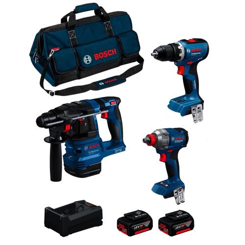 BOSCH Kit 0615A50093 (GSR 18V-65 + GDX 18V-285 + GBH 18V-22 + 3 x 5,0 Ah + GAL12V/18V-80 + Borsa)