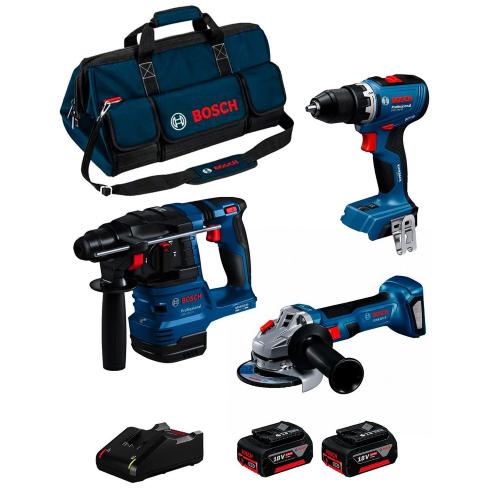 BOSCH Kit 0615A50094 (GSR 18V-65 + GWS 18V-8 + GBH 18V-22 + 2 x 4,0Ah + GAL18V-40 + Borsa)