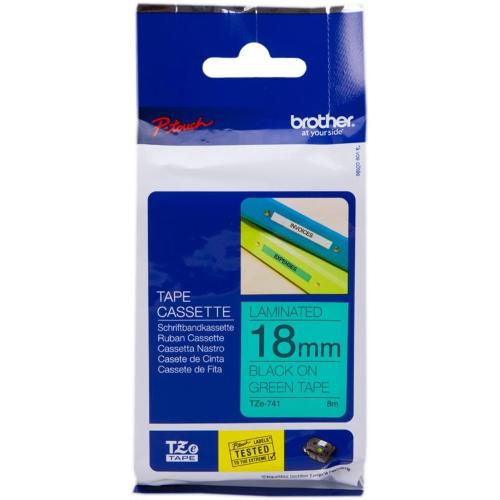 ORIGINALE Brother Nastro Nero su verde TZe-741 TZ-741 18 mm x 8 m, laminato TZe-741 TZ-741 EAN 4977766691970