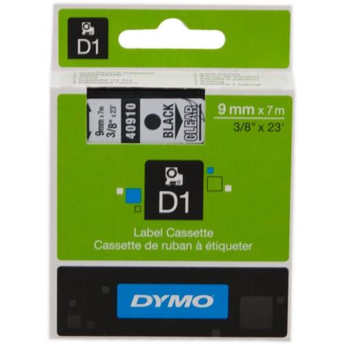 ORIGINALE DYMO Nastro Nero su trasparente S0720670 40910 9mm x 7m, nastro standard D1 S0720670 40910 EAN 5411313409100