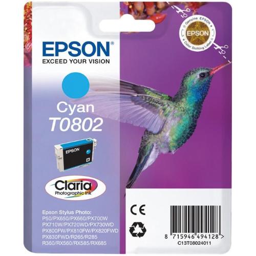 ORIGINALE Epson Cartuccia d'inchiostro ciano C13T08024011 T0802 ~935 Pagine 7,4ml C13T08024011 T0802 EAN 8715946494128