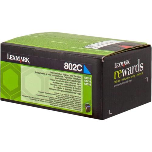 ORIGINALE Lexmark toner ciano 802C 80C20C0 ~1000 Pagine cartuccia di stampa riutilizzabile 802C 80C20C0 EAN 734646475556