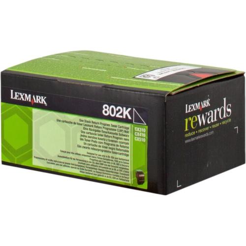 ORIGINALE Lexmark toner nero 802K 80C20K0 ~1000 Pagine cartuccia di stampa riutilizzabile 802K 80C20K0 EAN 734646476324