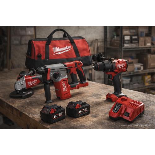 MILWAUKEE Kit MWK302BAG (M18BLH + M18FSAG125XB + M18FPD3 + 2 x 5,0 Ah + M12-18FC + Borsa)