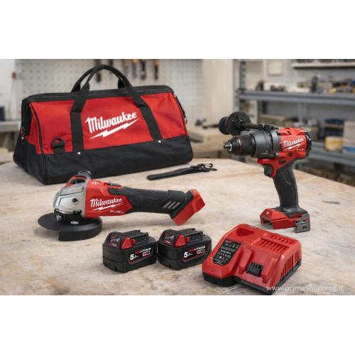 MILWAUKEE Kit MWK204BAG (M18FPD3 + M18FSAG125XB + 2 x 5,0 Ah + M12-18FC + Borsa)