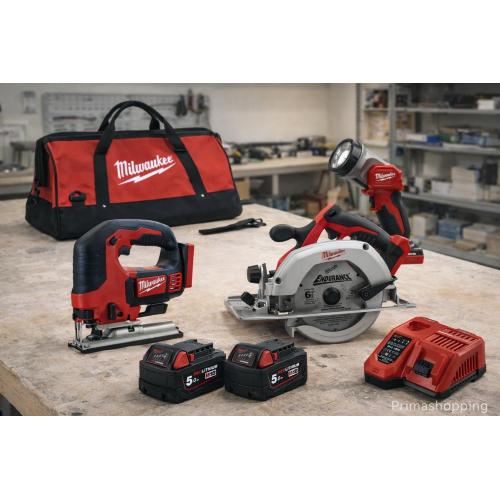 MILWAUKEE Kit MWK304BAG (HD18CS + M18BJS + M18TLED + 2 x 5,0 Ah + M12-18FC + Borsa)