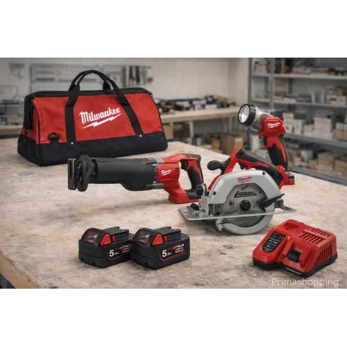 MILWAUKEE Kit MWK303BAG (HD18CS + M18BSX + M18TLED + 2 x 5,0 Ah + M12-18FC + Borsa)
